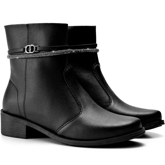 Bota Feminina de Couro Curta Preta Lumiss