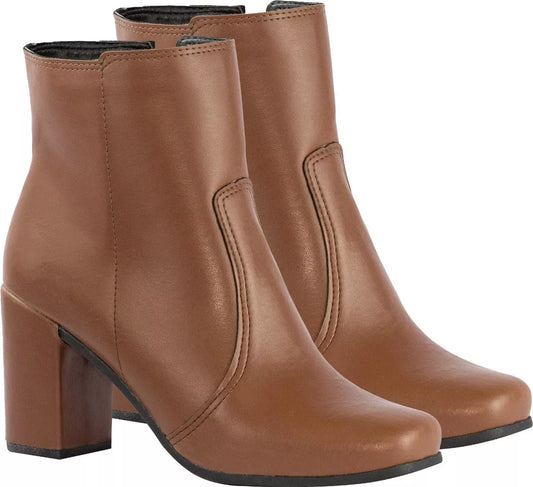 Bota Feminina Couro Marrom Bico Quadrado Lumiss